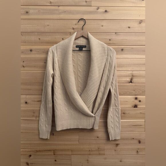 Ralph Lauren Black Label Sweaters - Vintage Ralph Lauren Black Label Size Medium Cashmere Cable Knit Wrap Sweater